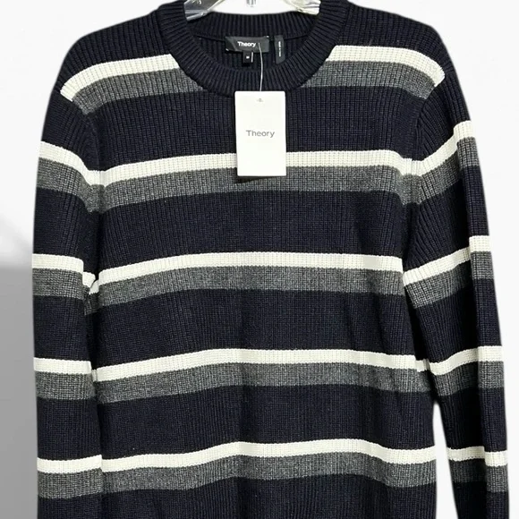 🌻NEW w/tags Theory Gary Stripe Merino Wool Crewneck Sweater Men's Size M $325